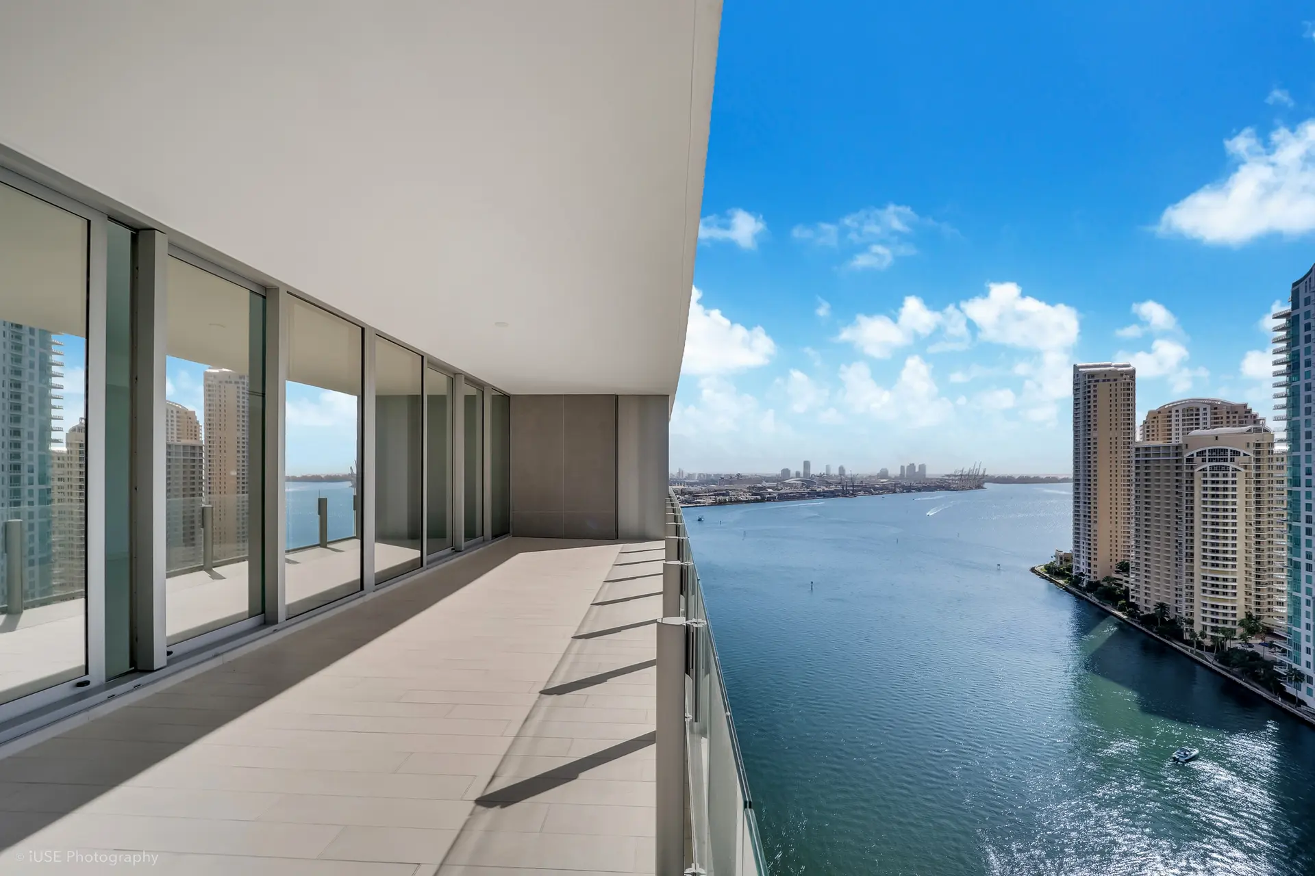 Expansive balcony view of Biscayne Bay at Aston Martin Residences.