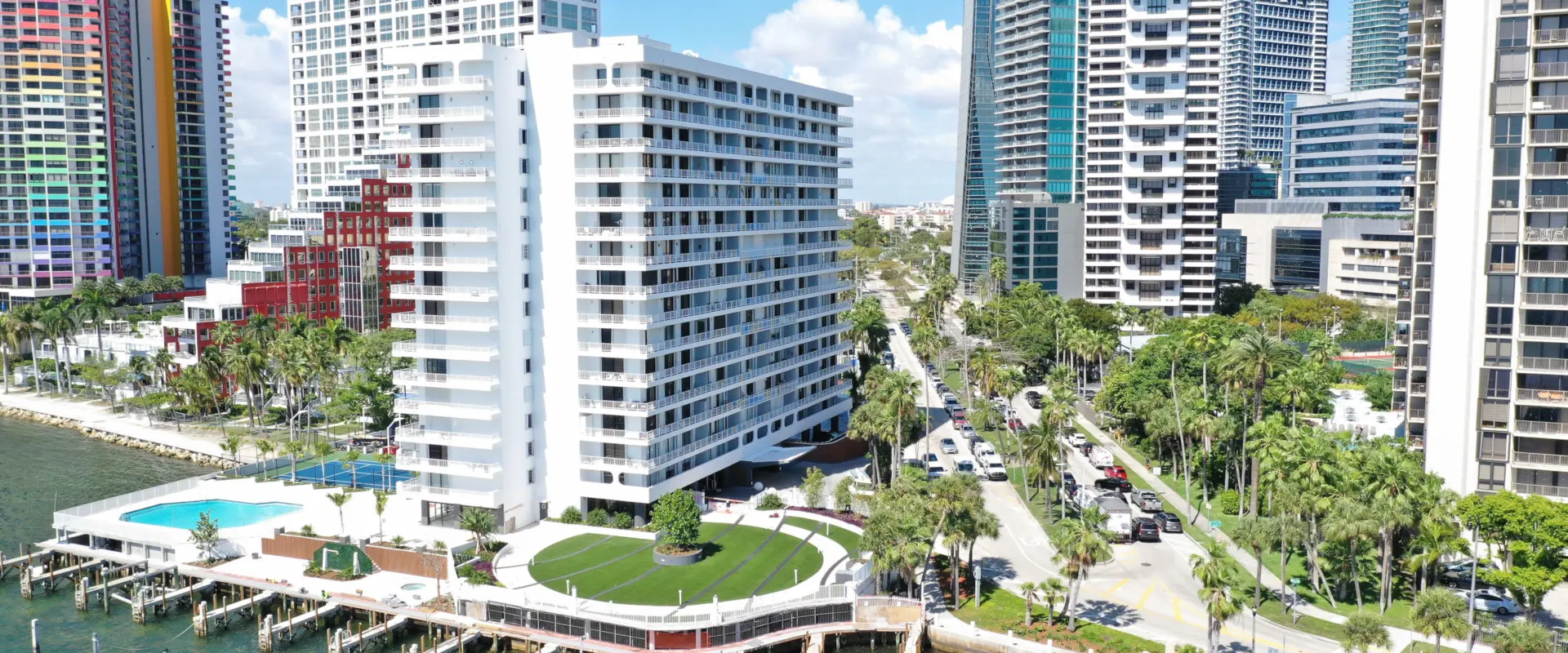 Brickell Harbour high-rise overlooking the waterfront in Miami.