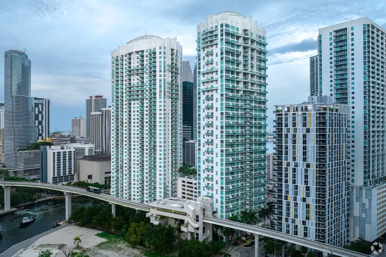 High-rise buildings of Brickell on the River South with Miami's urban skyline.