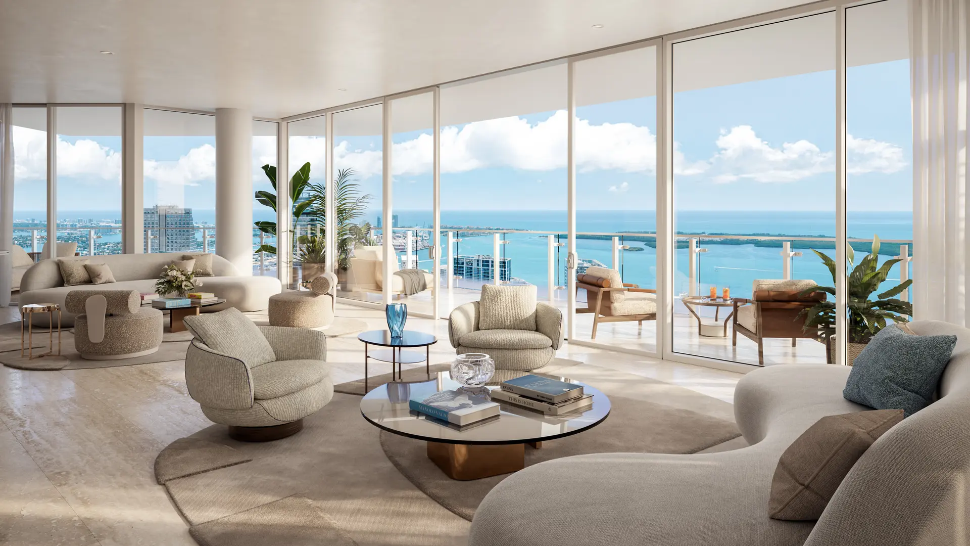 Elegant living room with ocean views at Faena Residences Miami
