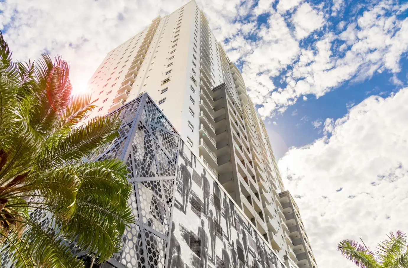 Fortune House modern high-rise building with artistic exterior in Miami.