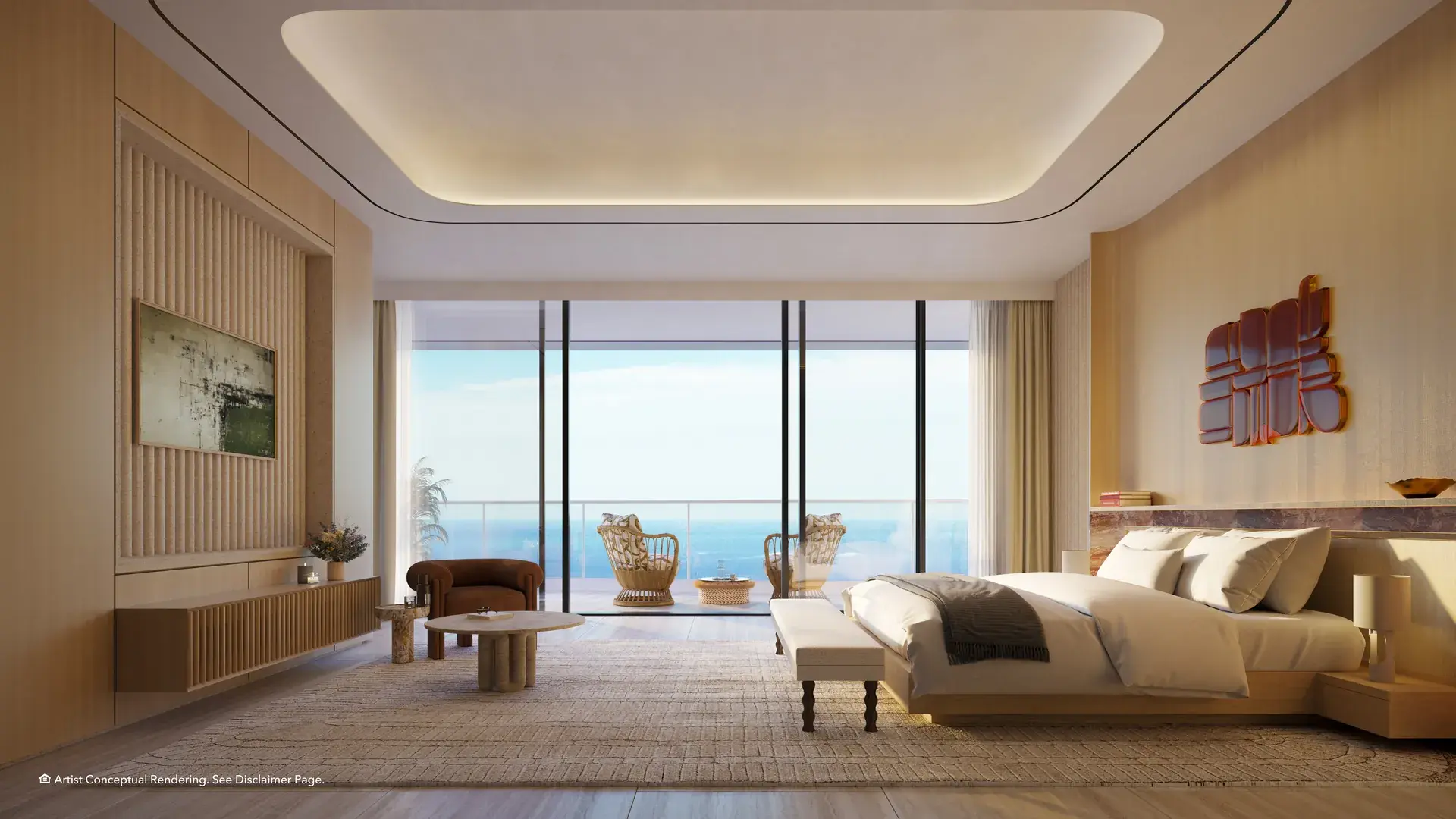 Luxurious bedroom with ocean view at Mandarin Oriental Residences Miami.