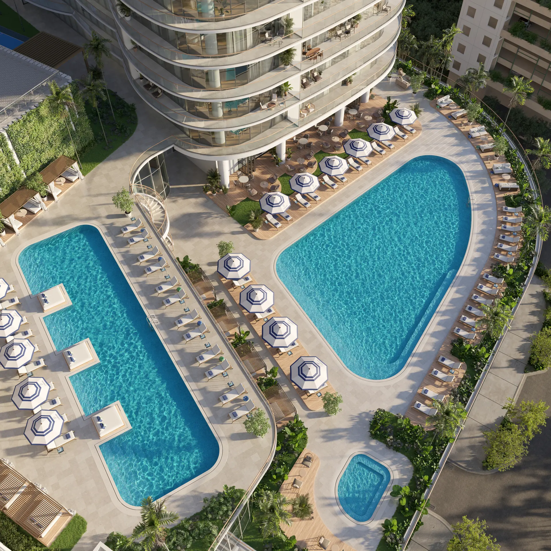 Miami Luxury's poolside oasis with elegant lounge areas at Cipriani Residences Miami