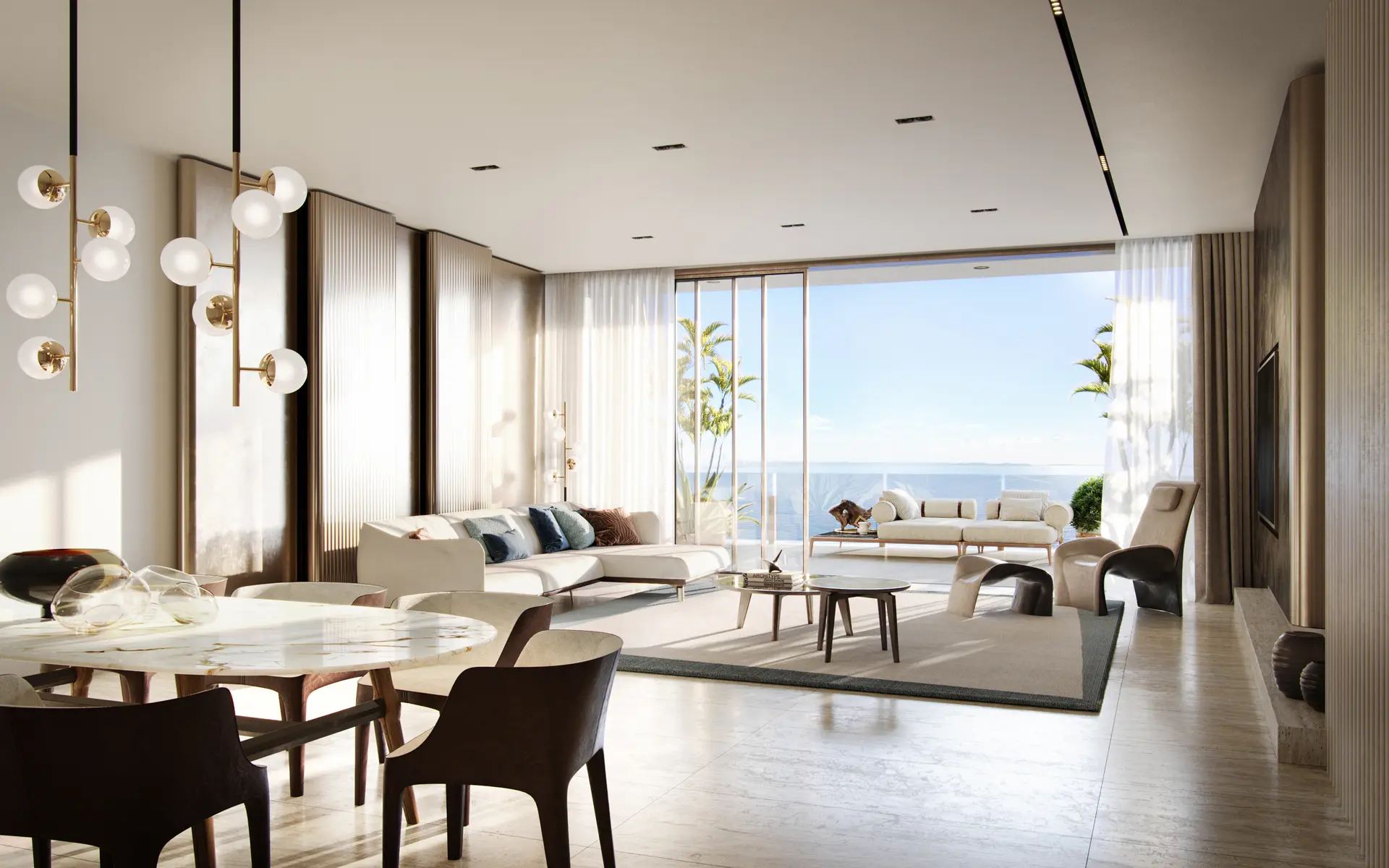 Miami Luxury Real Estate project living room with ocean view.