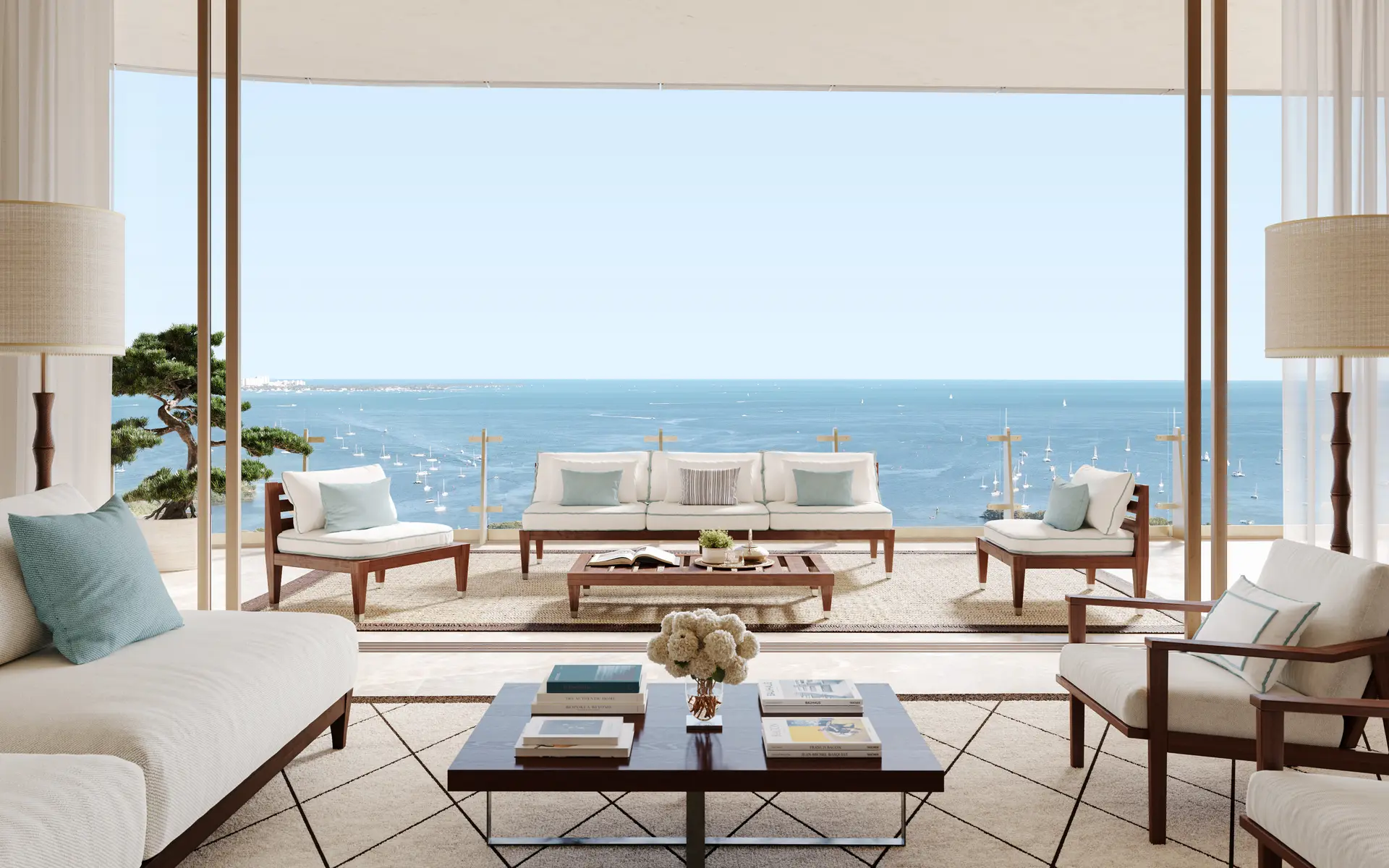 Miami Luxury Real Estate oceanfront lounge with panoramic sea views.