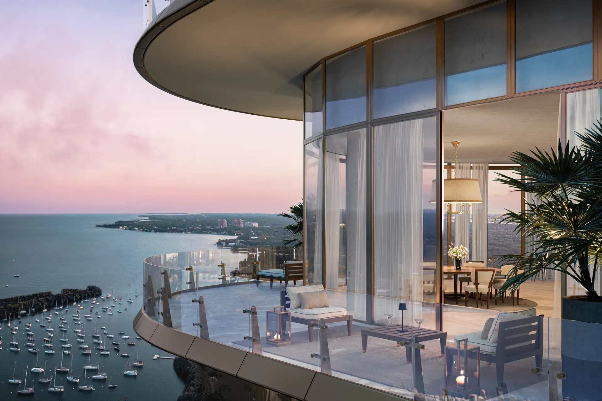 Miami luxury balcony with ocean view at sunset from the Miami project.