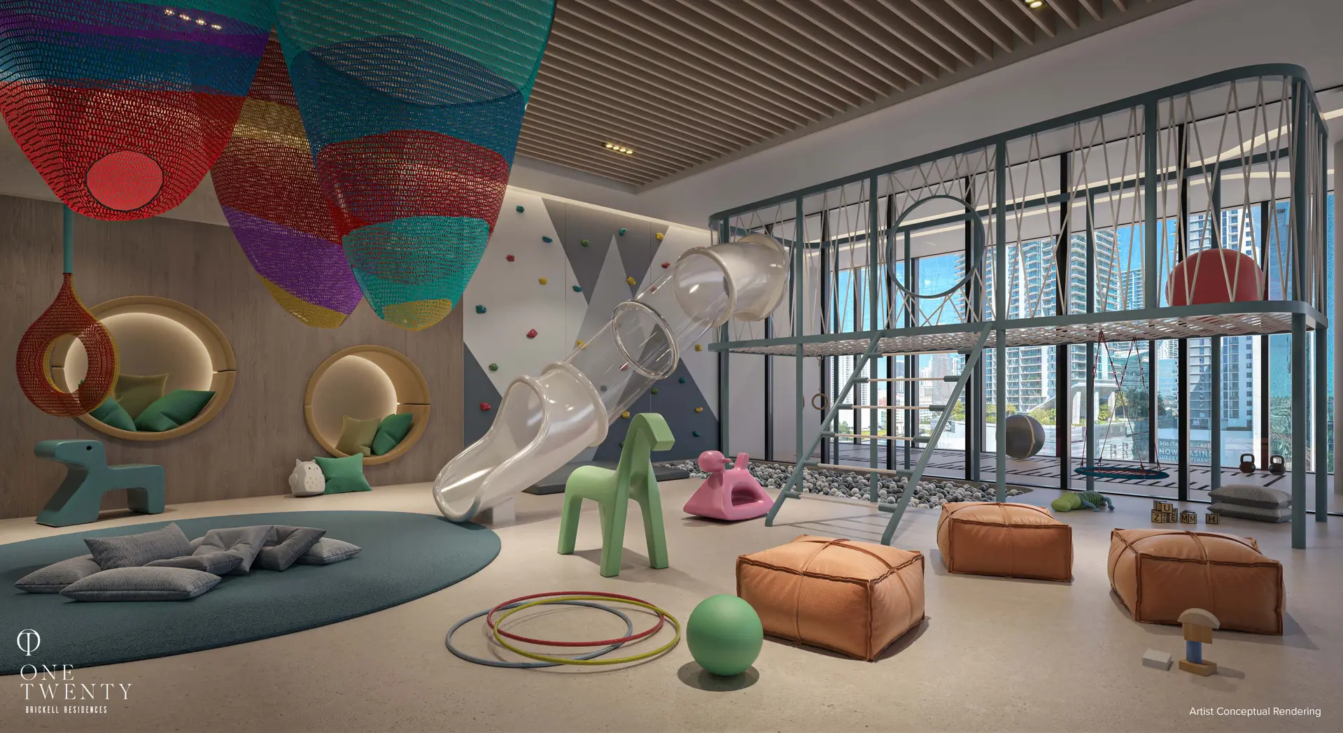 Colorful kids playroom at One Twenty Residences with modern design elements.