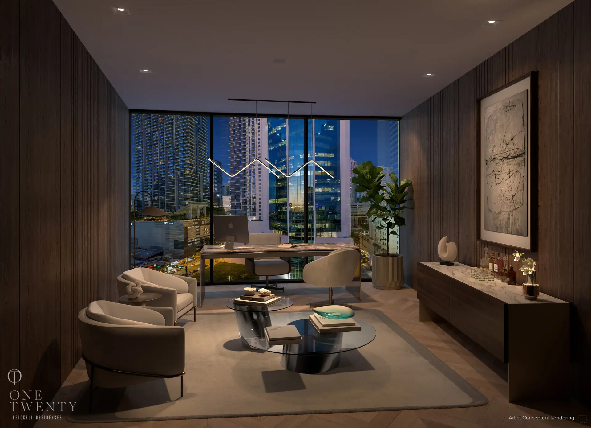 Luxurious modern office space at One Twenty Residences in Miami.