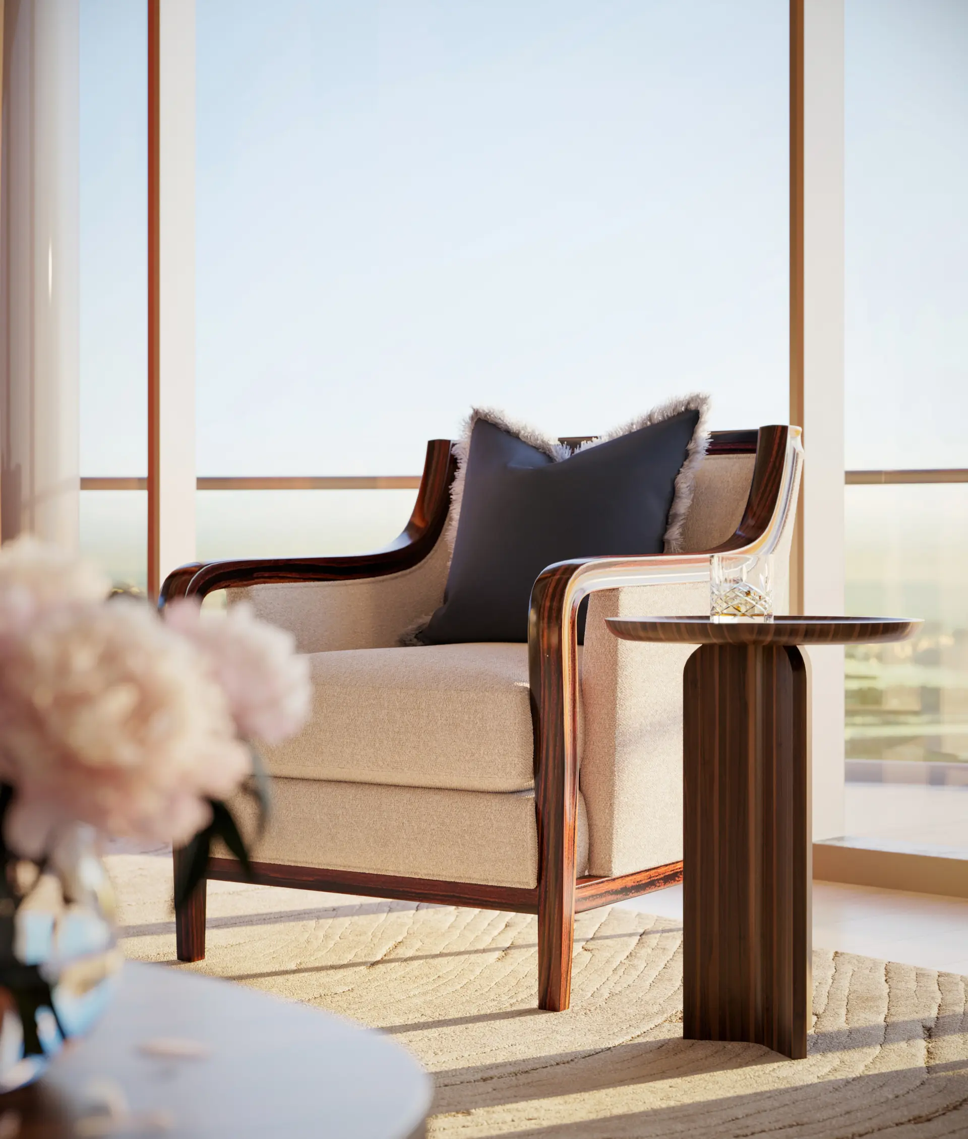 Elegant armchair near a window in a Miami luxury residence by Project Name.