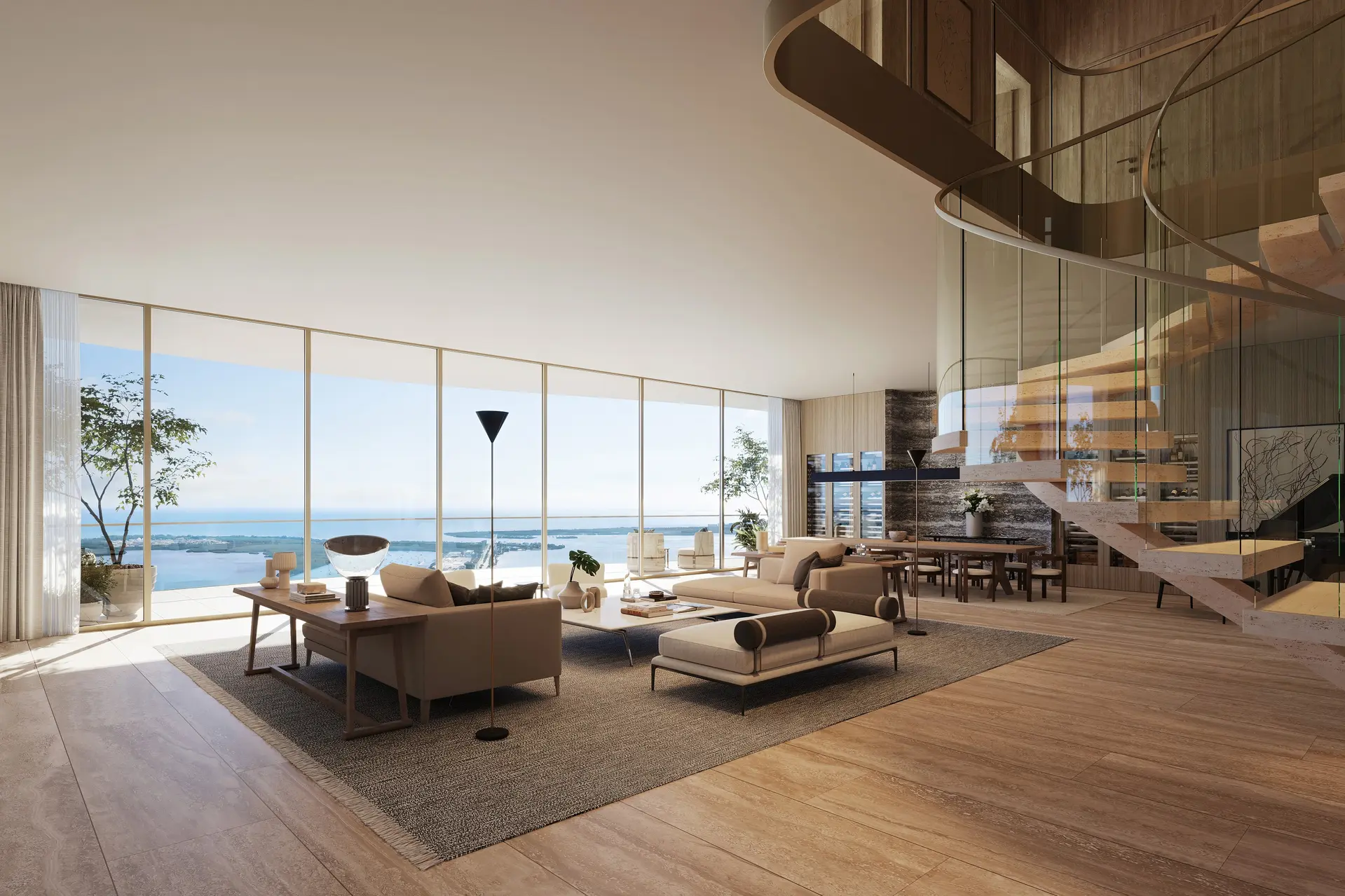 Project Name living room in Miami showcasing ocean view and modern interior.