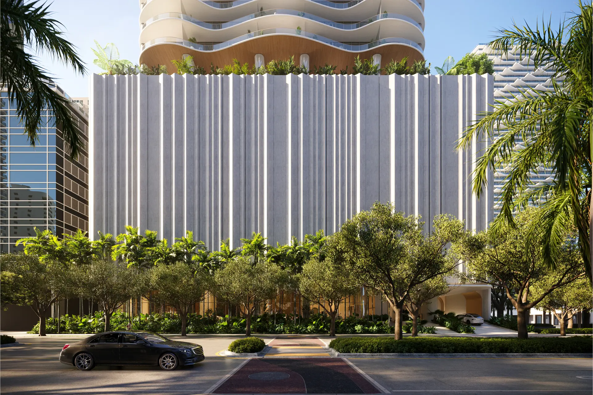 Project Name features a modern Miami building with a unique facade design.
