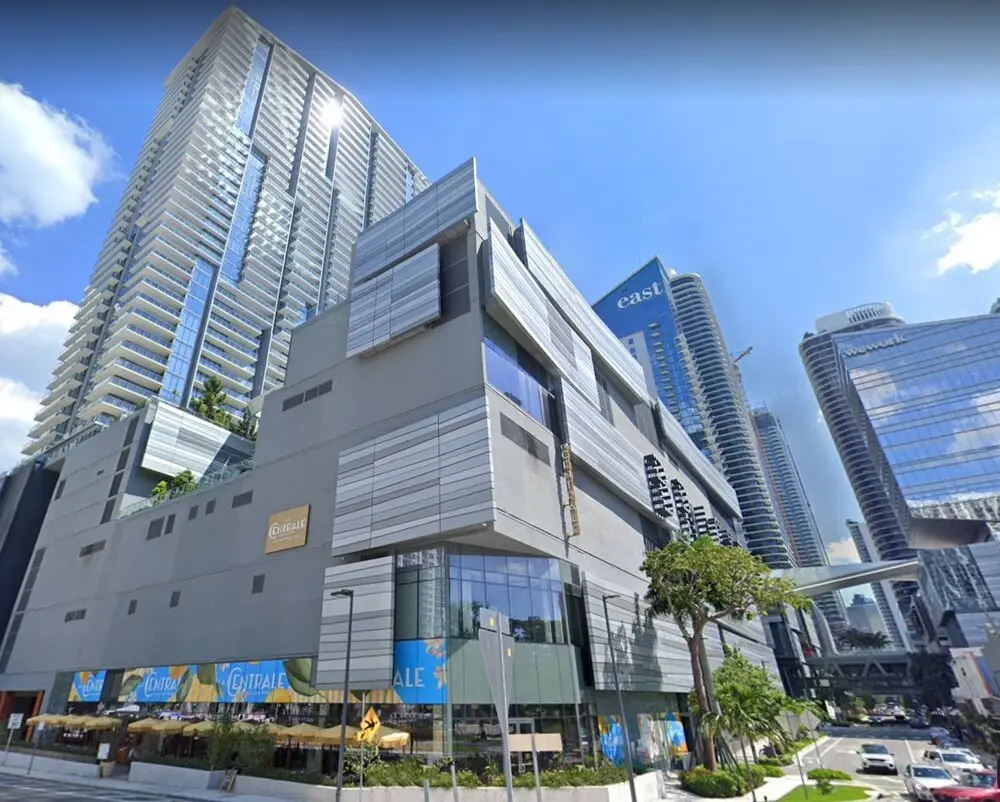 Modern skyscraper view at Reach Brickell City Centre in Miami.