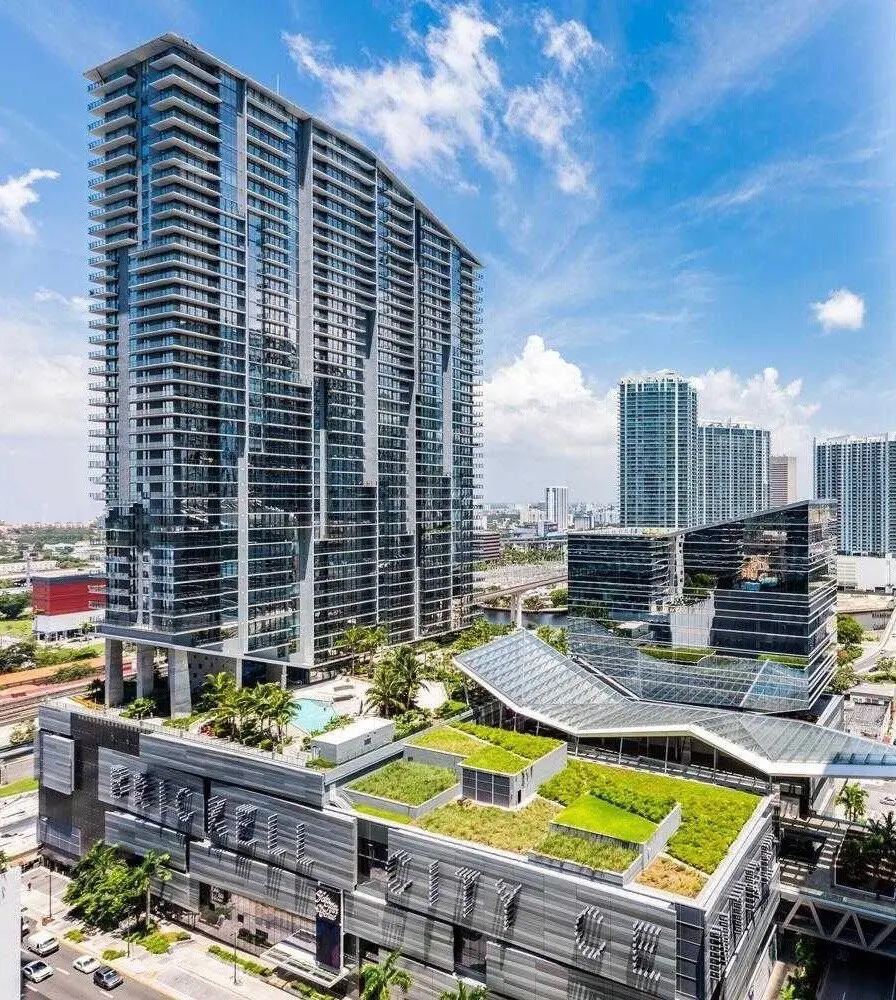 Rise Brickell City Centre tower with surrounding Miami skyline.