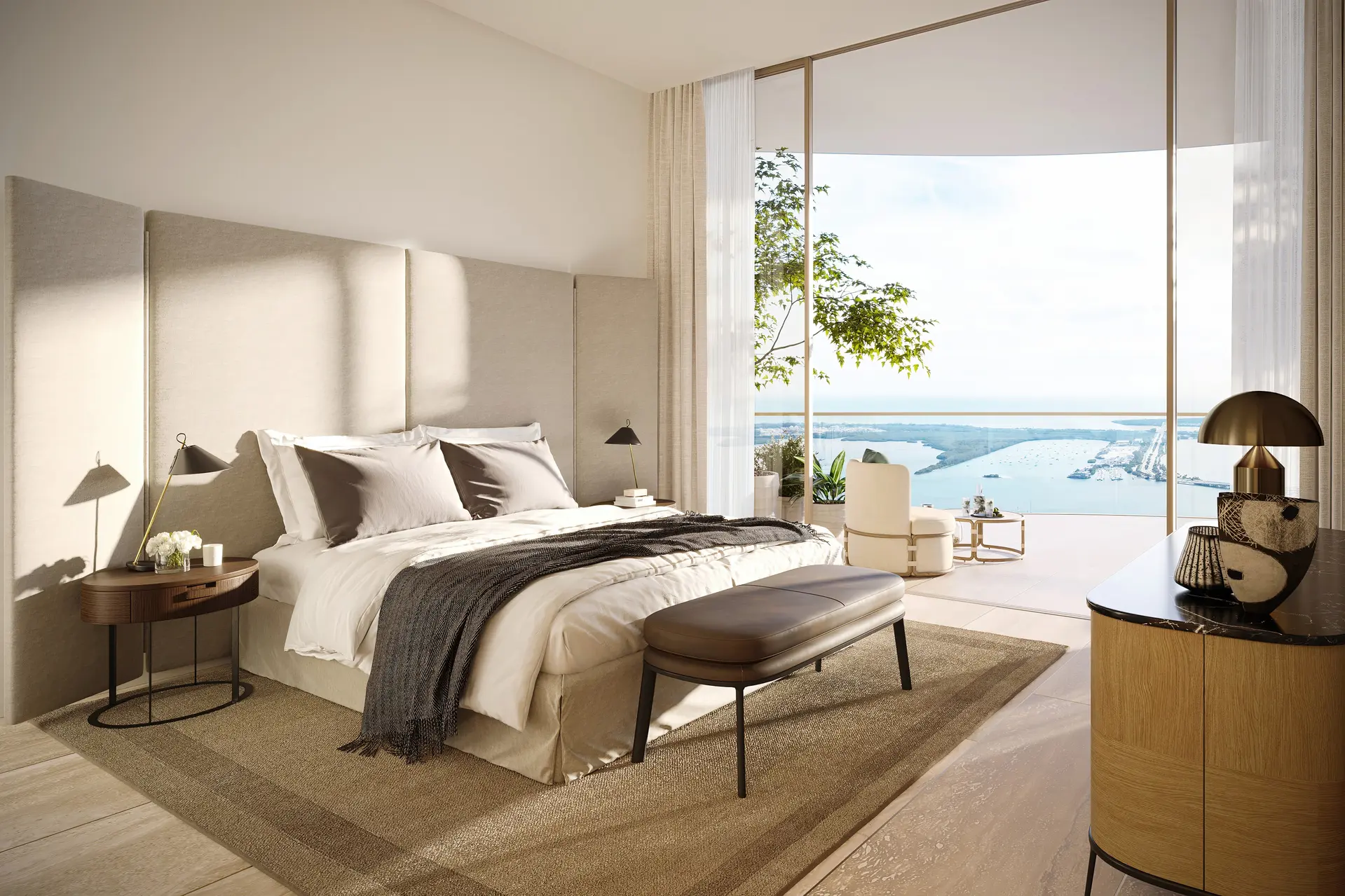 Serene Residences bedroom with ocean view in Miami.
