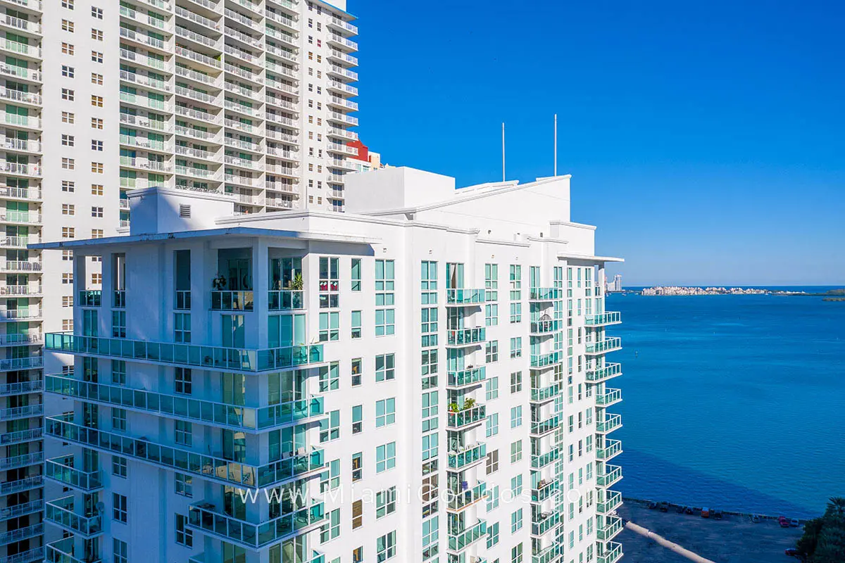Modern tower Solaris at Brickell with ocean backdrop.