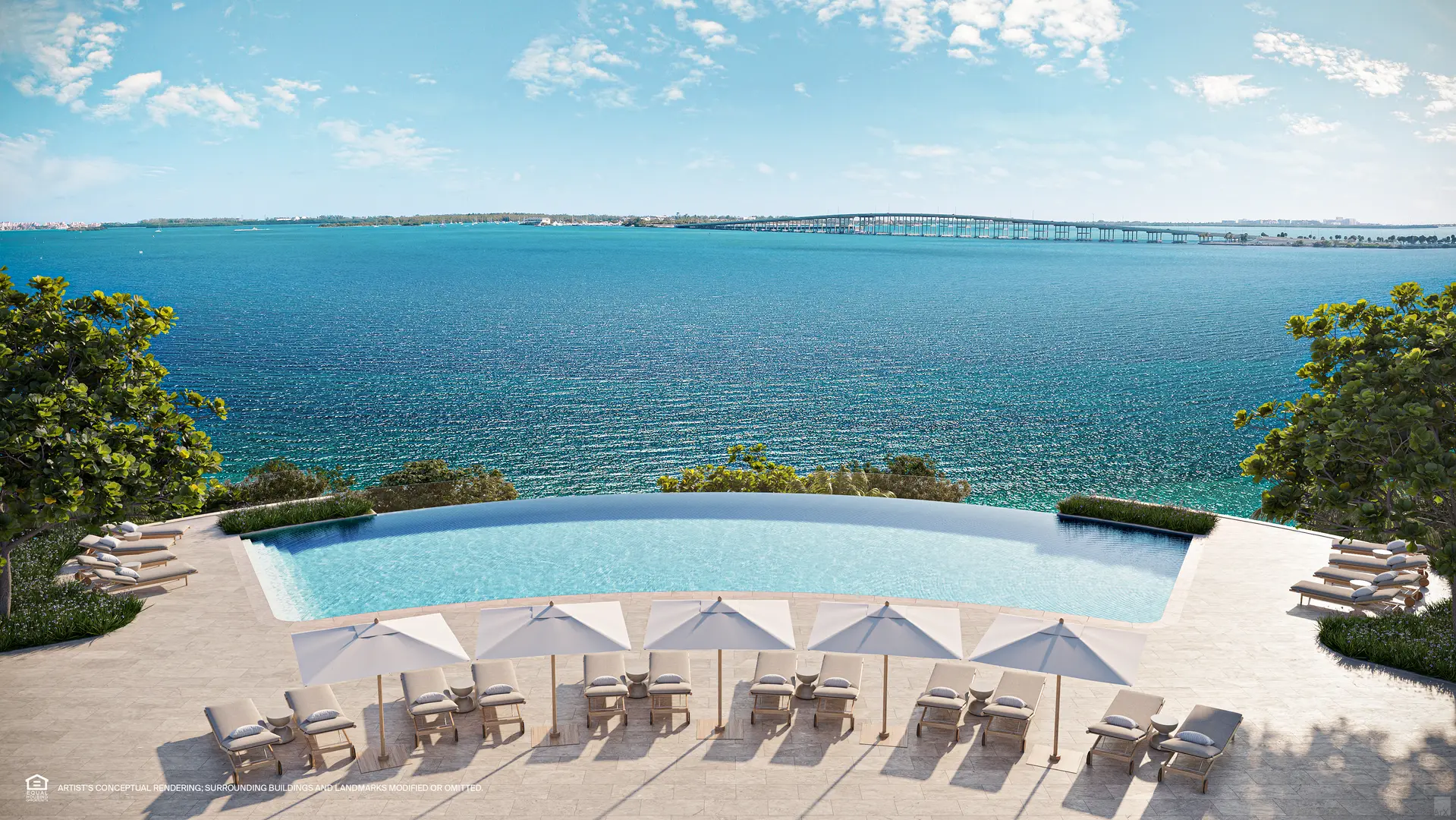St Regis Brickell infinity pool with ocean view showcasing pristine blue waters.