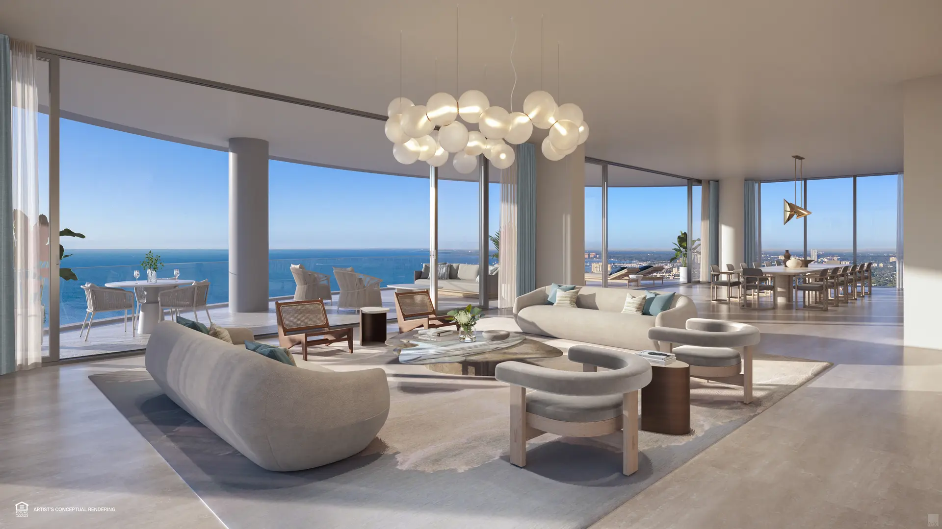 Luxurious living room with ocean view at St Regis Brickell.