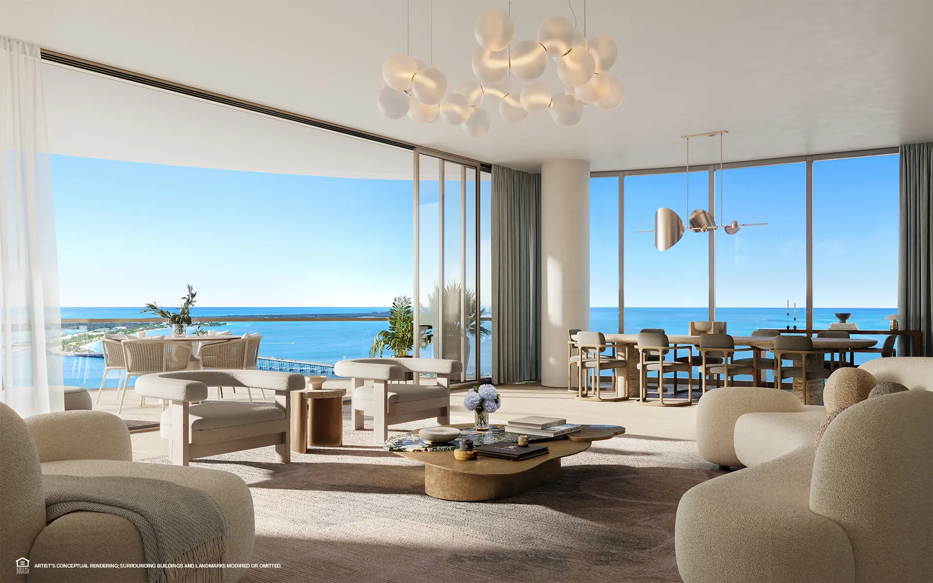 Spacious living room with ocean views at St Regis Brickell, Miami.