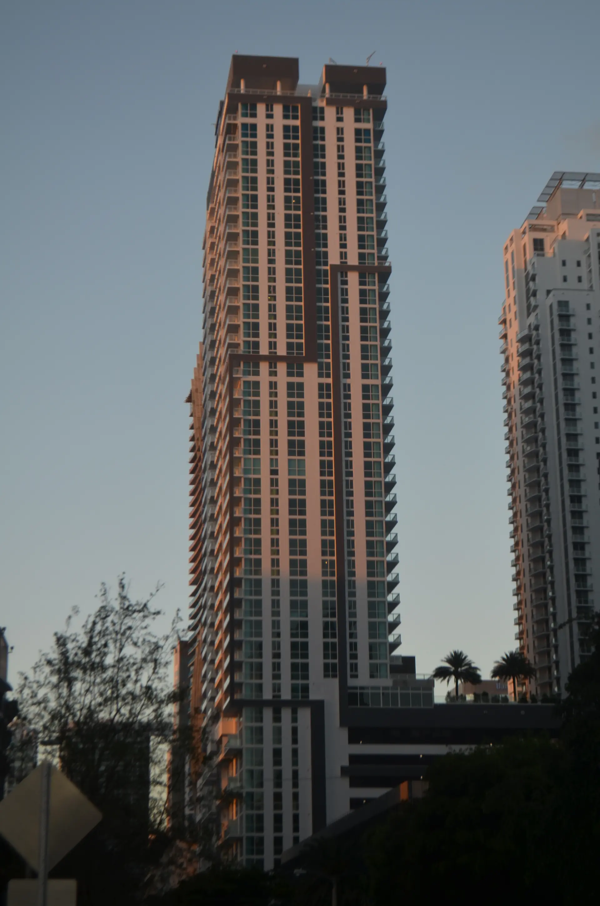The Bond on Brickell high-rise building in Miami with evening light.