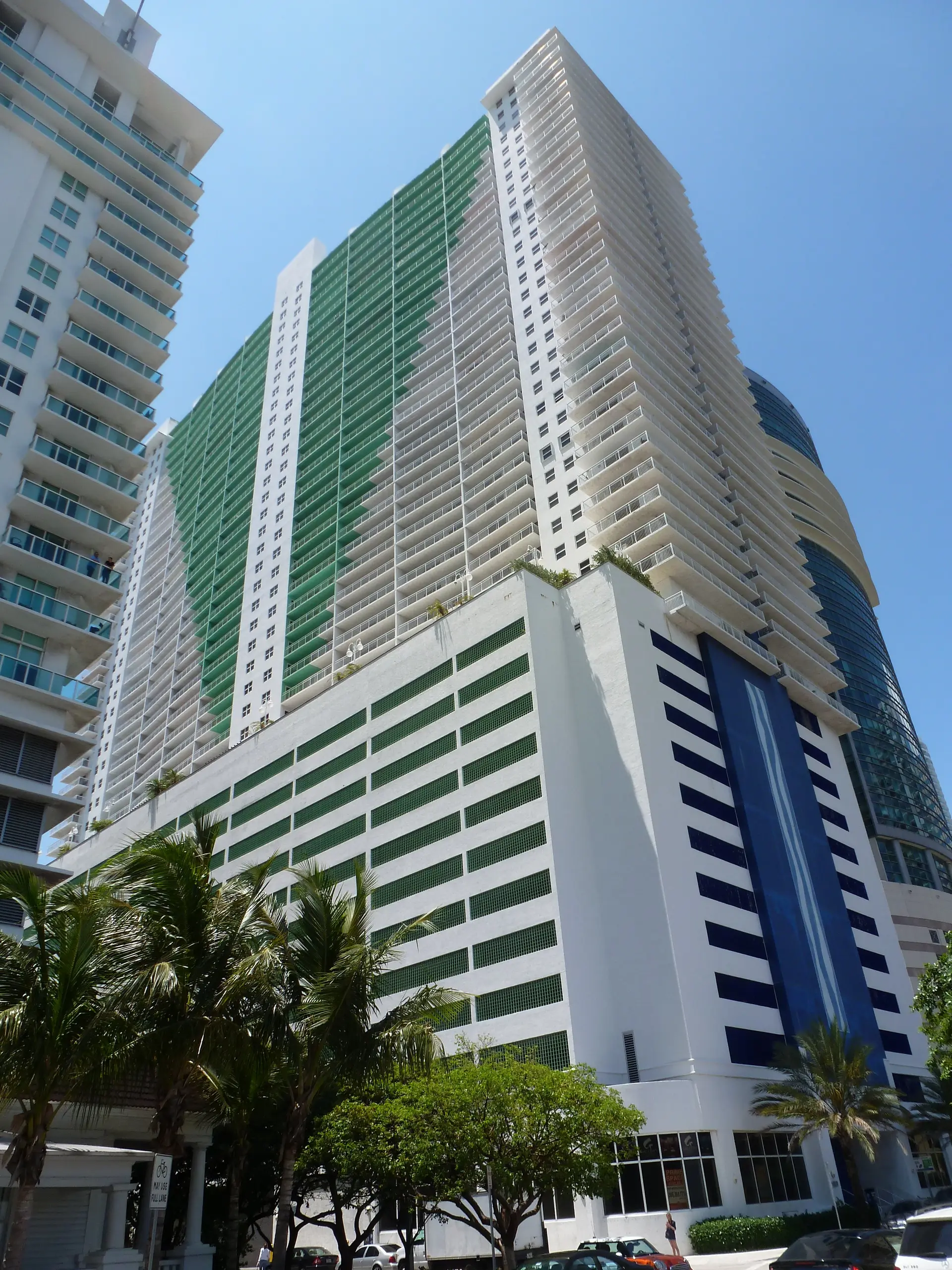 The Club at Brickell Bay exterior view of a modern high-rise building.
