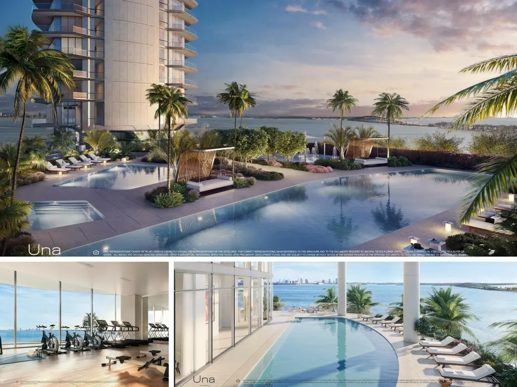Una's luxurious poolside with breathtaking Miami bay view.