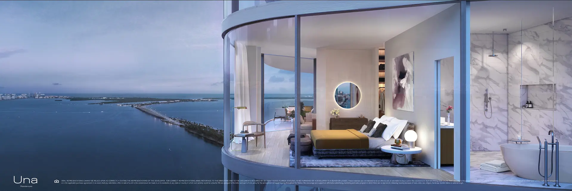 Una Residences Miami bedroom with stunning ocean view.